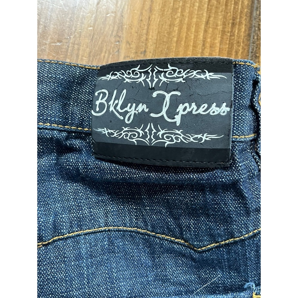 Brooklyn Xpress Mens Dark Wash Embroidered Straight Leg Denim Jeans W34 L34 - Picture 6 of 8